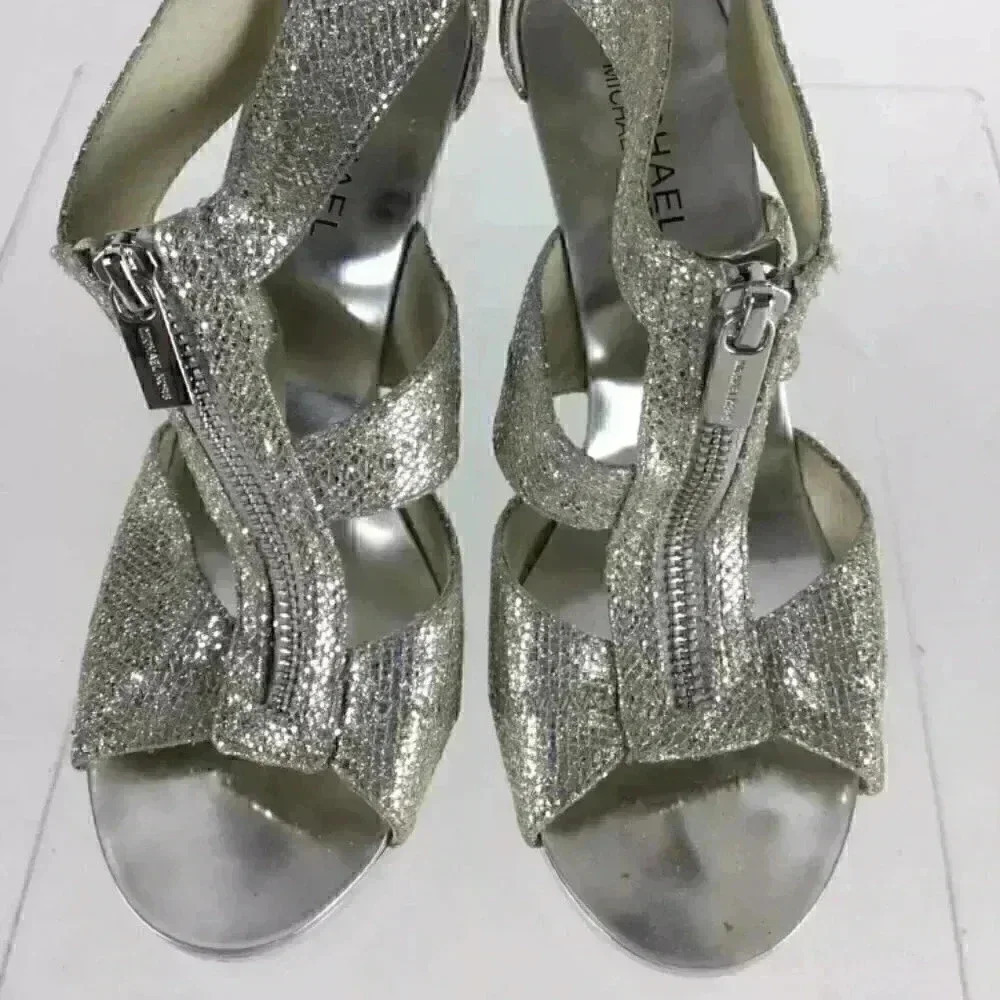 EUC  Michael-Michael Kors Sparkle Sliver T Strap Sandals sz 7 - Picture 3 of 5
